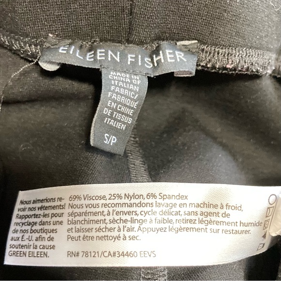 EILEEN FISHER Stretch Pants Straight Leg Elastic Waist Black Women Small Petite - Picture 5 of 8